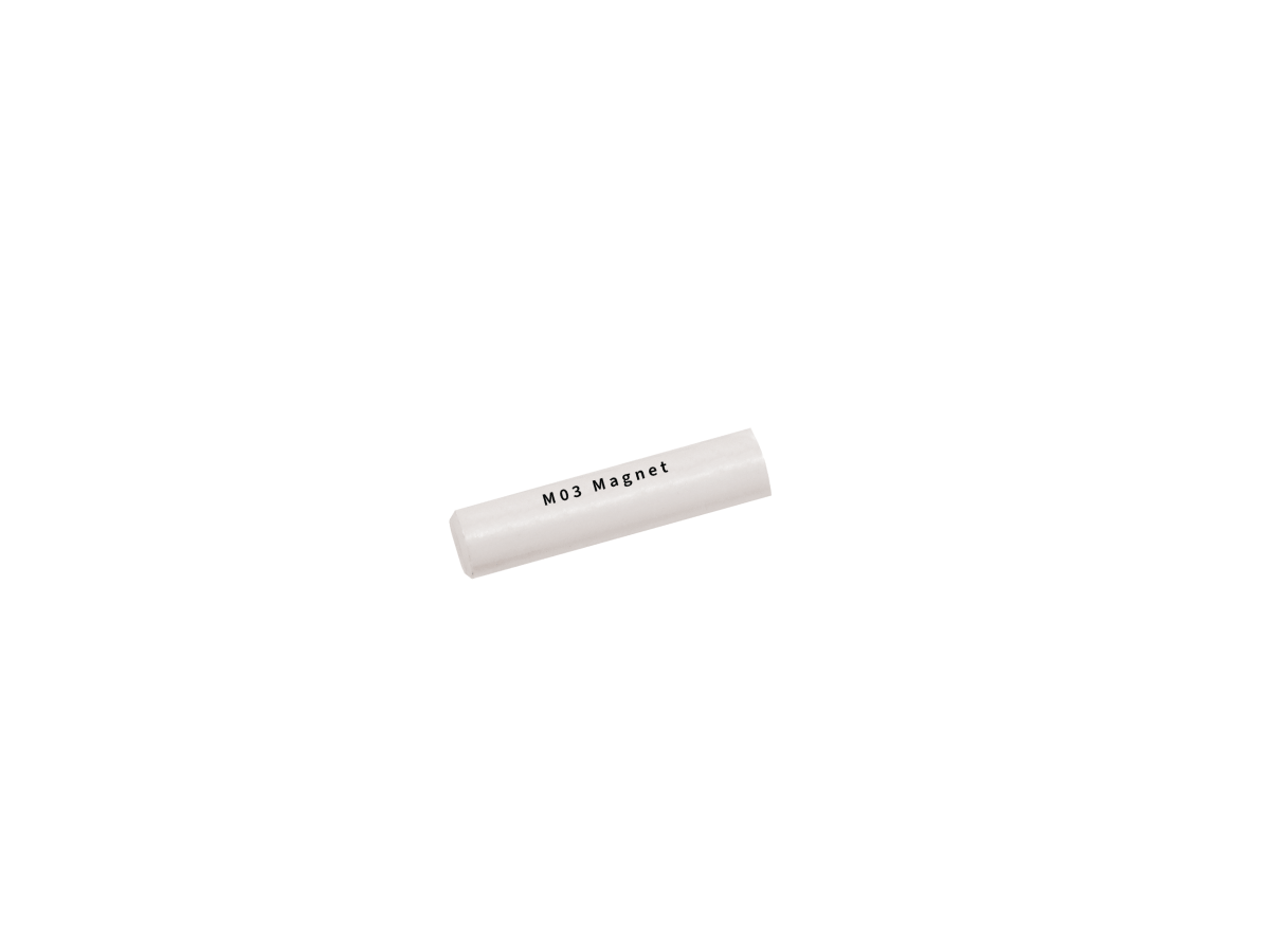 A small, white cylindrical object labeled M03 Series Magnet is shown against a plain white background. by Standex Detect