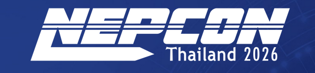 Logo de la NEPCON Thaïlande 2026 sur fond bleu, avec des lettres blanches en gras et une flèche stylisée faisant partie du N de NEPCON, reflétant l'esprit d'innovation de la NEPCON Thaïlande 2026. by Standex Detect