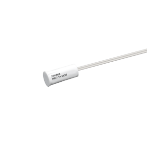 A mk37 series reed sensor, featuring a white cylindrical body attached to a thin, straight, transparent rod, is shown against a plain white background. by Standex Detect